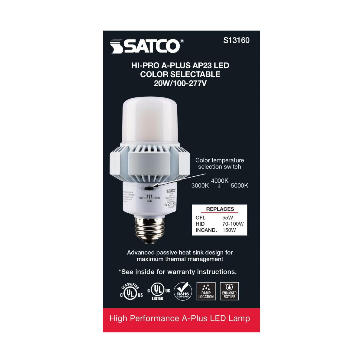 A-Plus 23 LED HID Retrofit Bulb, 20 Watts, 2600 Lumens, Selectable CCT, E26 Base, 120-277V - Bees Lighting