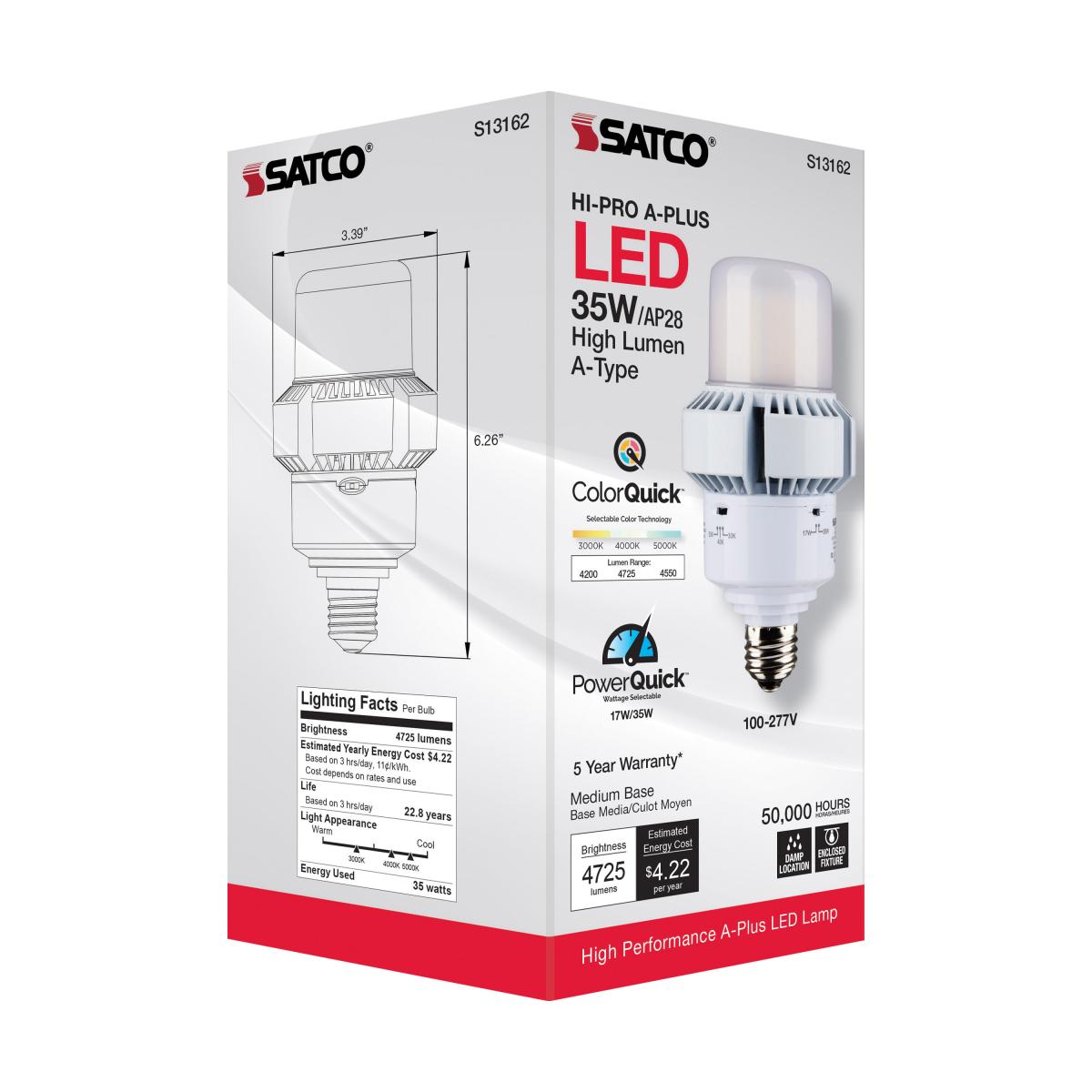 A-Plus 28 LED HID Retrofit Bulb, 17W|35W, 4550 Lumens, Selectable CCT, E26 Base, 120-277V - Bees Lighting