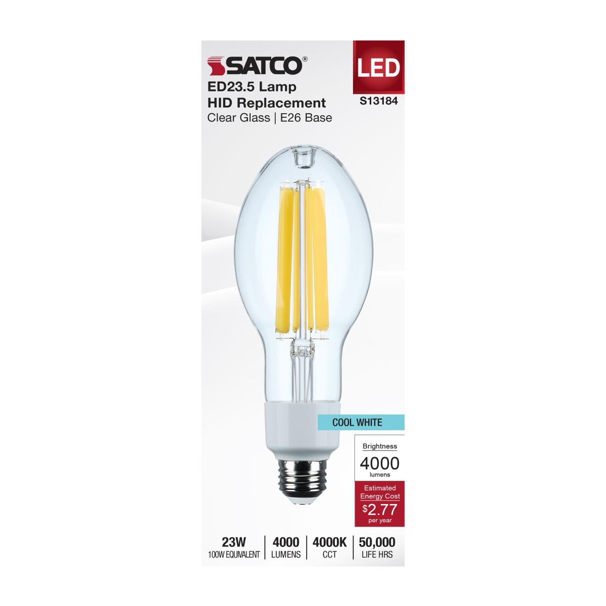 ED23 High Lumen LED Bulb, 23 Watts, 4000 Lumens, 4000K, 100W MH Equal, E26 Base, Clear, 120-277V - Bees Lighting