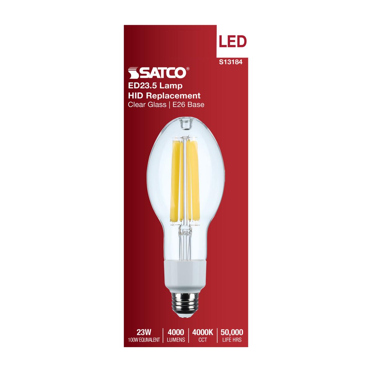 ED23 High Lumen LED Bulb, 23 Watts, 4000 Lumens, 4000K, 100W MH Equal, E26 Base, Clear, 120-277V - Bees Lighting
