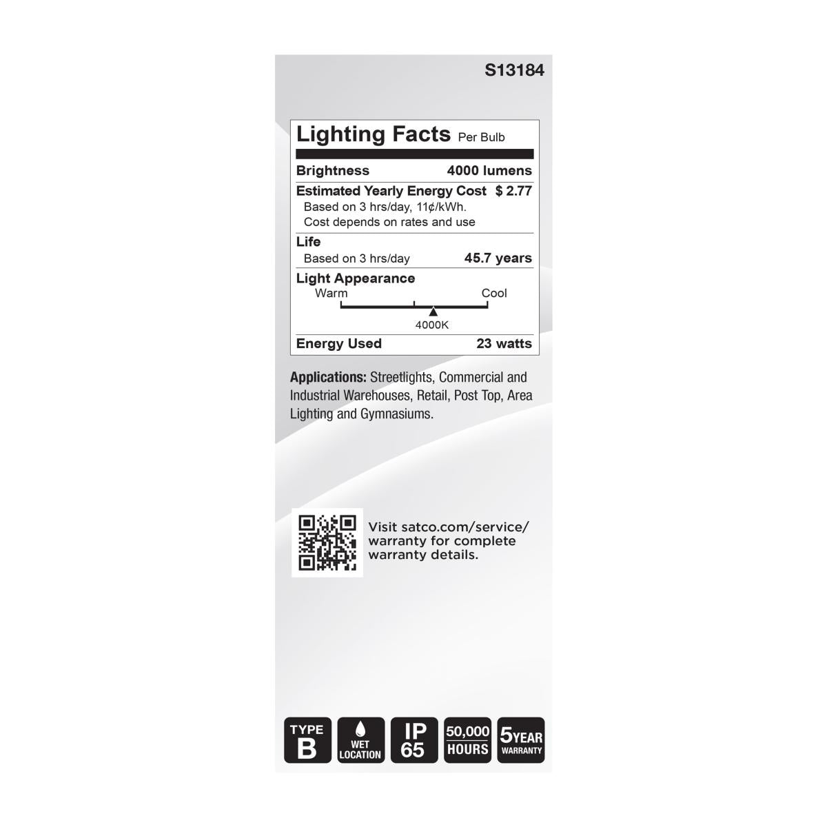 ED23 High Lumen LED Bulb, 23 Watts, 4000 Lumens, 4000K, 100W MH Equal, E26 Base, Clear, 120-277V - Bees Lighting