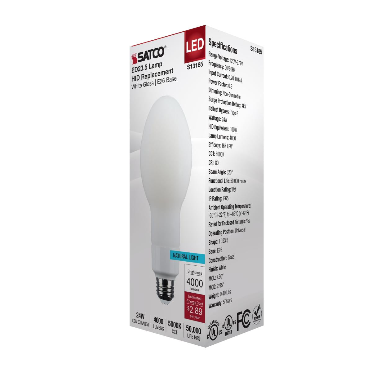 ED23 High Lumen LED Bulb, 24 Watts, 4000 Lumens, 5000K, 100W MH Equal, E26, Frosted, 120-277V - Bees Lighting