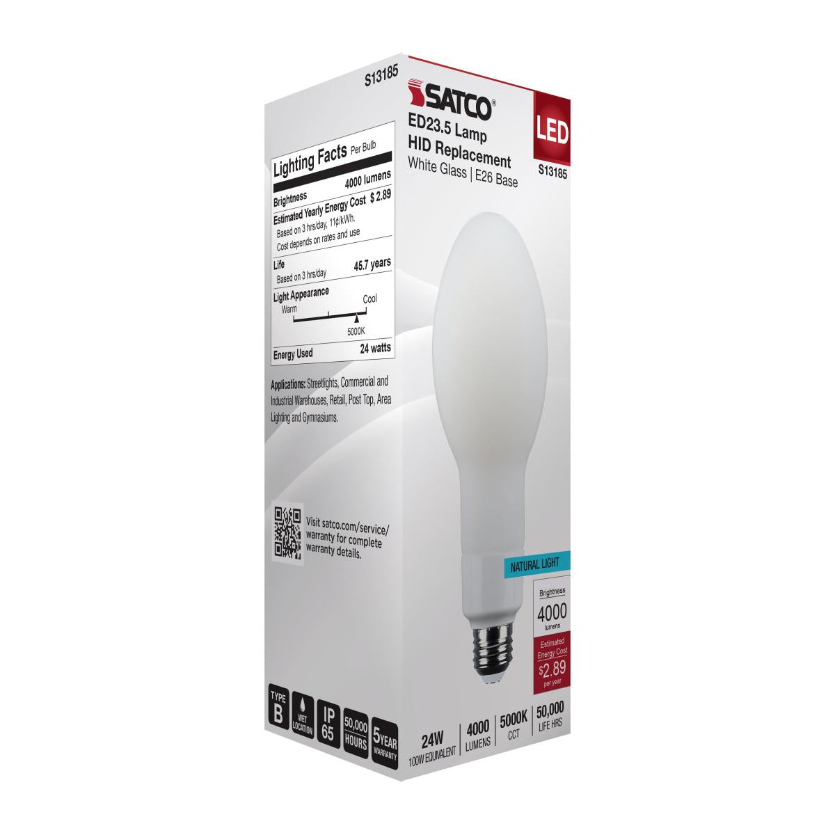 ED23 High Lumen LED Bulb, 24 Watts, 4000 Lumens, 5000K, 100W MH Equal, E26, Frosted, 120-277V - Bees Lighting