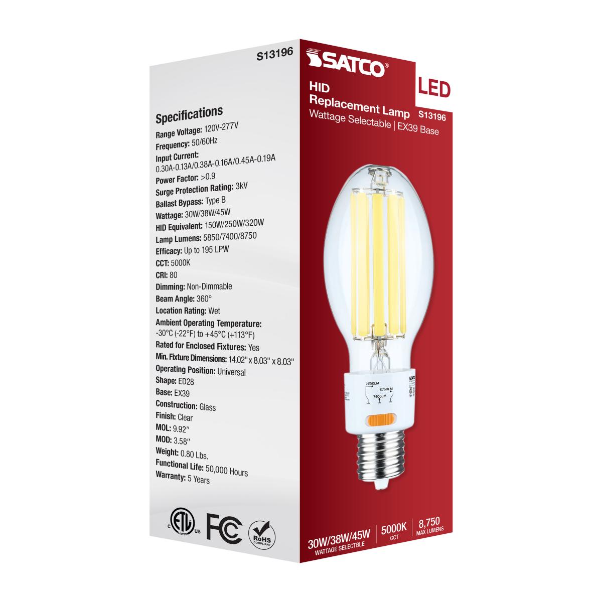 ED28 HID Replacement Lamp, 30W|38W|45W, 8750 Lm, 5000K, 320W MH Equal, EX39 Mogul, 120-277V - Bees Lighting