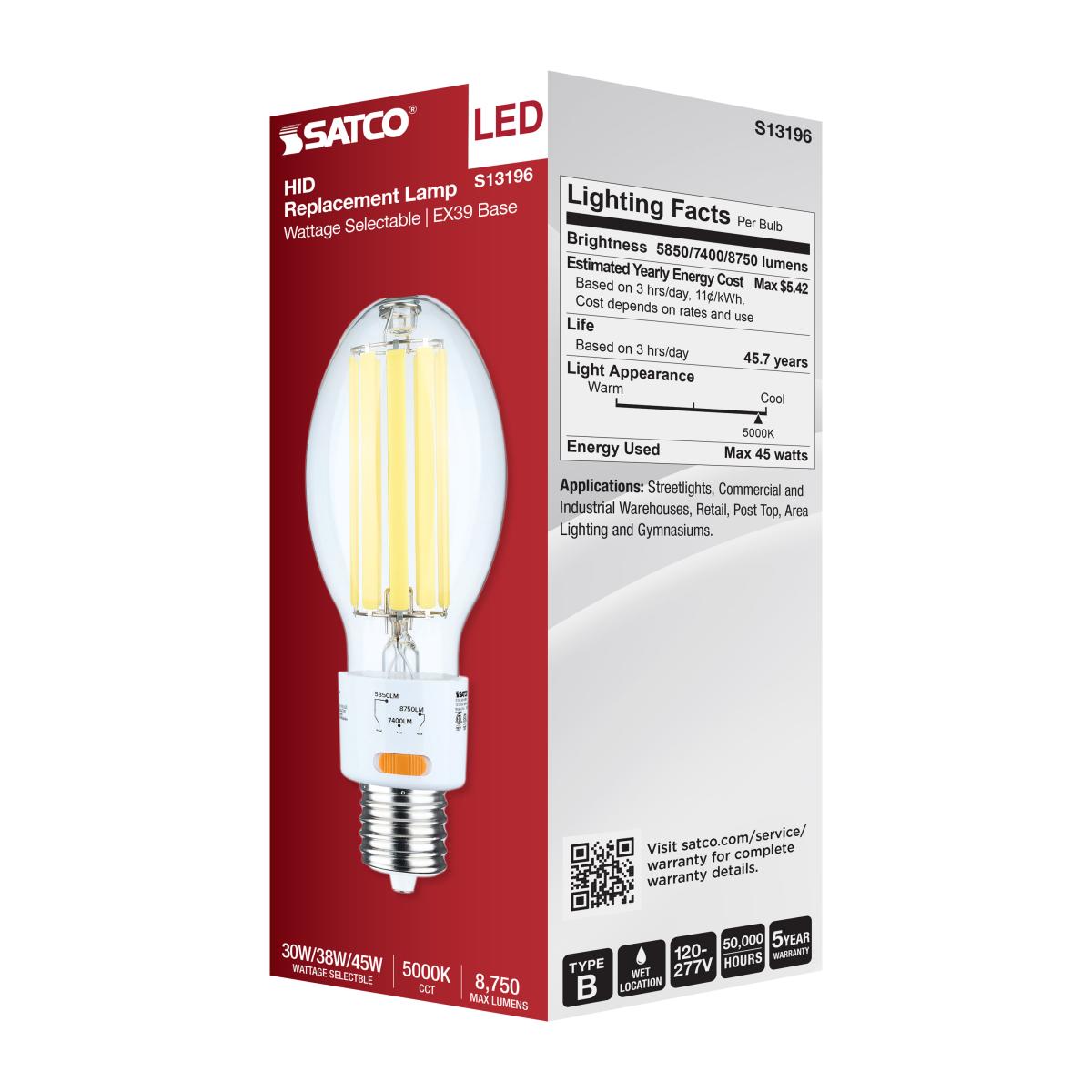 ED28 HID Replacement Lamp, 30W|38W|45W, 8750 Lm, 5000K, 320W MH Equal, EX39 Mogul, 120-277V - Bees Lighting