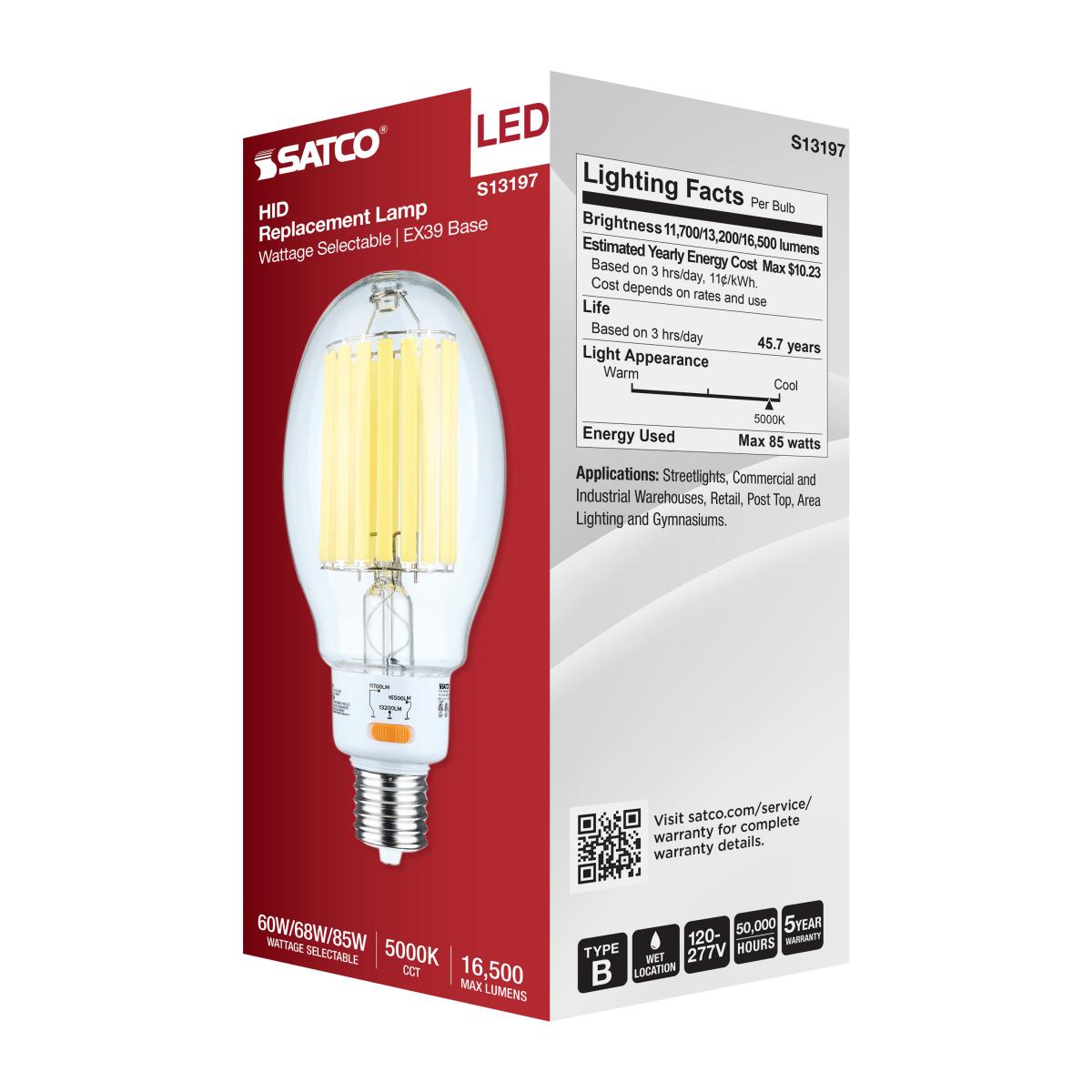 ED32 HID Replacement Lamp, 60W|68W|85W, 16500 Lm, 5000K, 450W MH Equal, EX39 Mogul, 120-277V - Bees Lighting