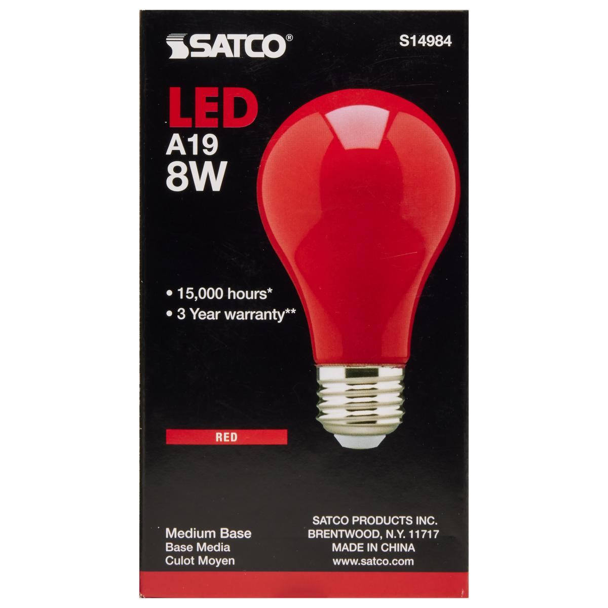 A19 LED Bulb, 8 Watts, E26 Medium Base, Ceramic Red Finish, 120V - Bees Lighting