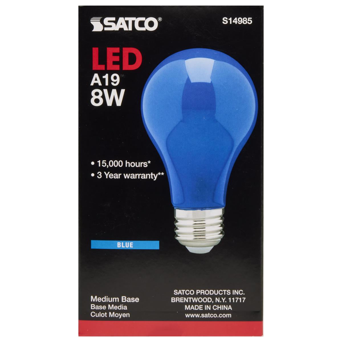 A19 LED Bulb, 8 Watts, E26 Medium Base, Ceramic Blue Finish, 120V