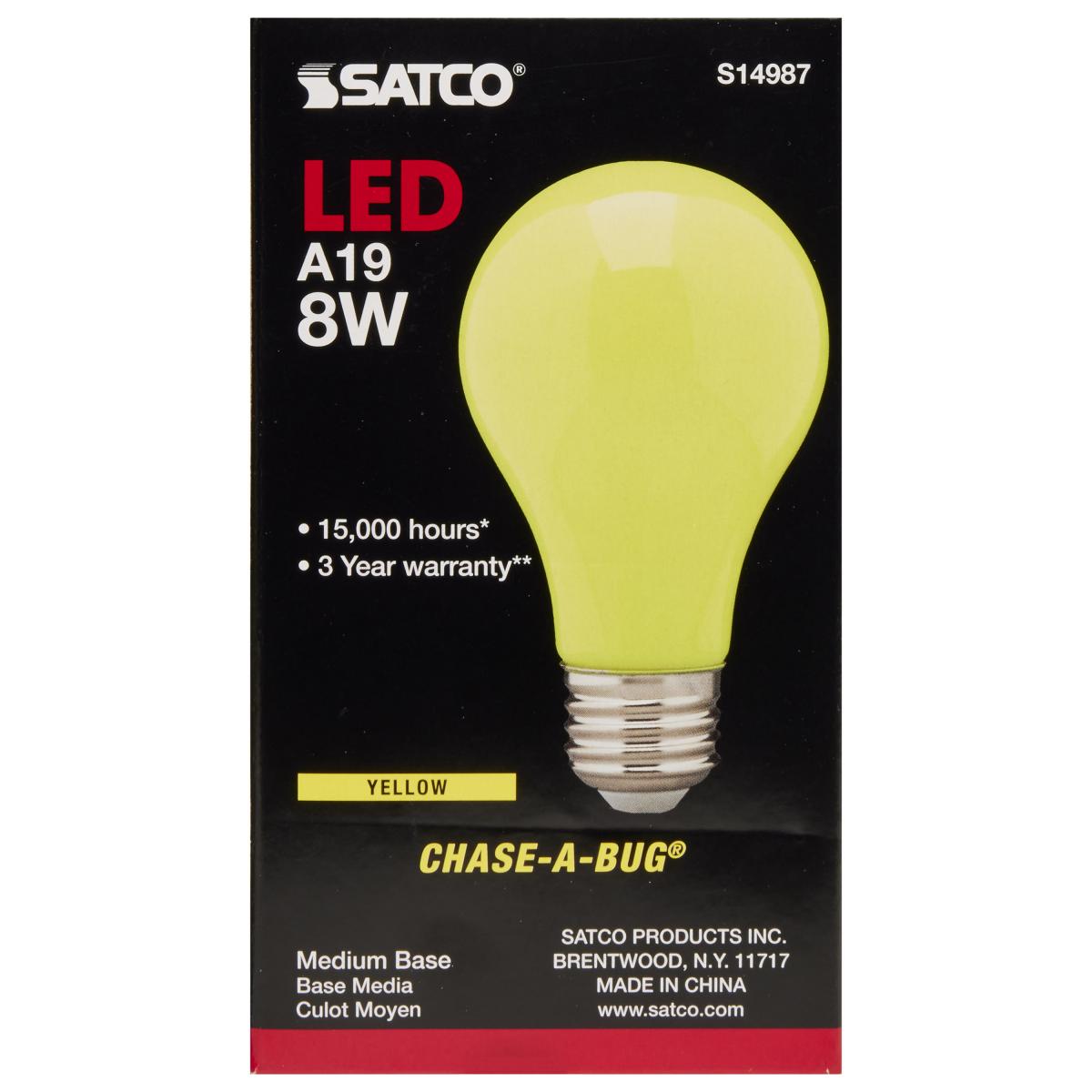 A19 LED Bulb, 8 Watts, E26 Medium Base, Ceramic Yellow Finish, 120V - Bees Lighting