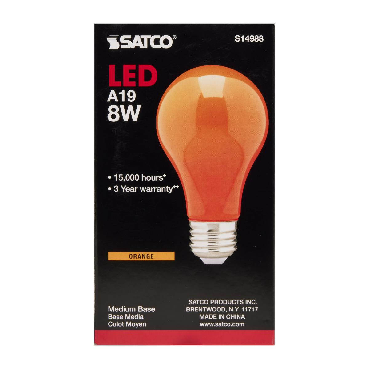 A19 LED Bulb, 8 Watts, E26 Medium Base, Ceramic Orange Finish, 120V - Bees Lighting