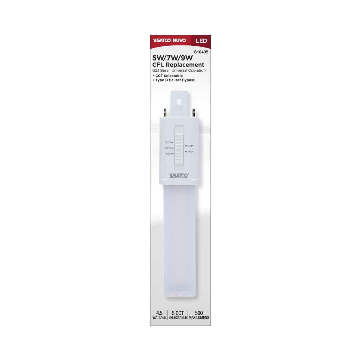 2 pin PL LED Bulb, 5W, 500 Lumens, Ballast Bypass, 27K|30K|35K|40K|50K, G23 Base