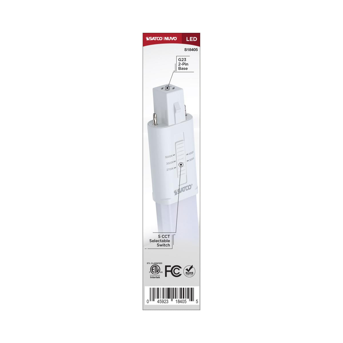 2 pin PL LED Bulb, 5W, 500 Lumens, Ballast Bypass, 27K|30K|35K|40K|50K, G23 Base