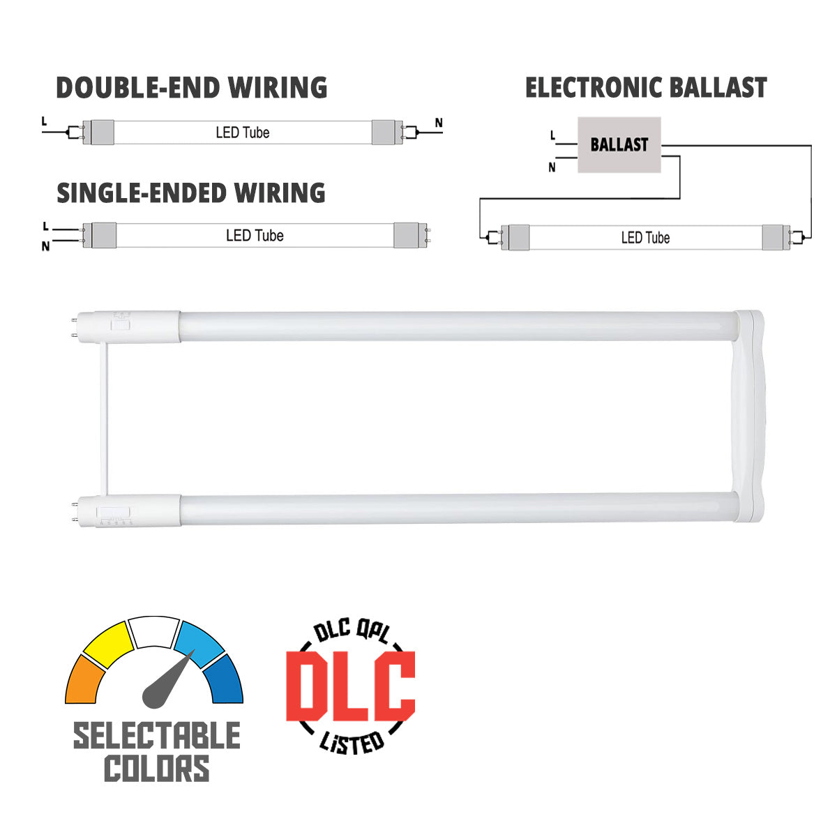 T8 U Bend LED Bulb U6, 12W|13W|15W, 2200lm, 3000K to 6500K, Type A+B, 12-Pack - Bees Lighting
