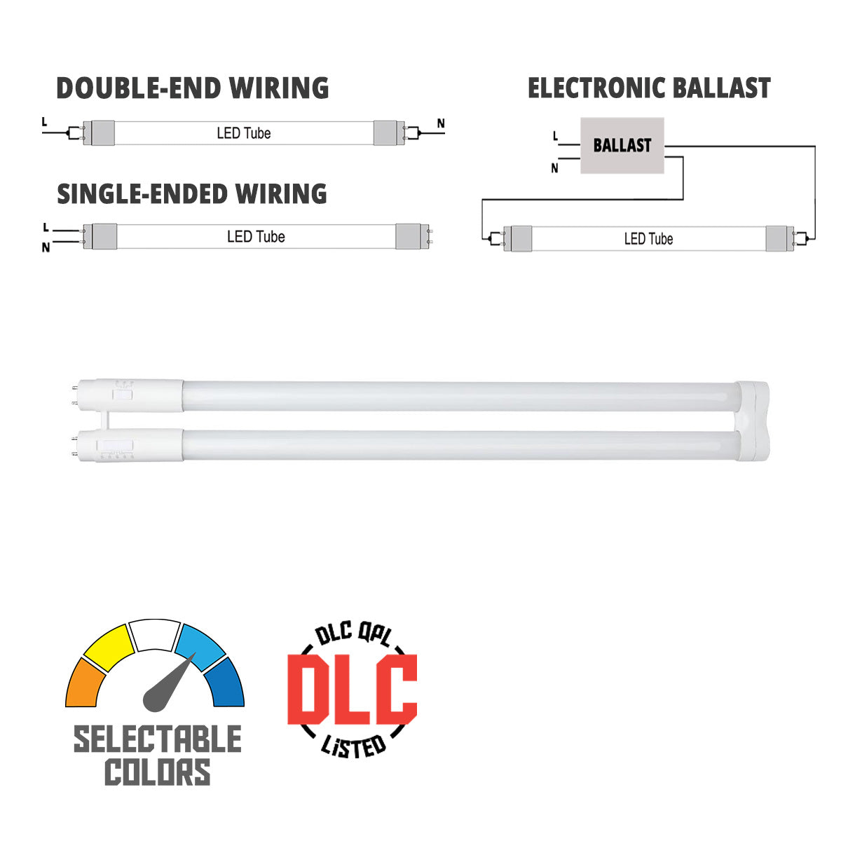 T8 U Bend LED Bulb U1, 12W|13W|15W, 2200lm, 3000K to 6500K, Type A+B, 10-Pack - Bees Lighting