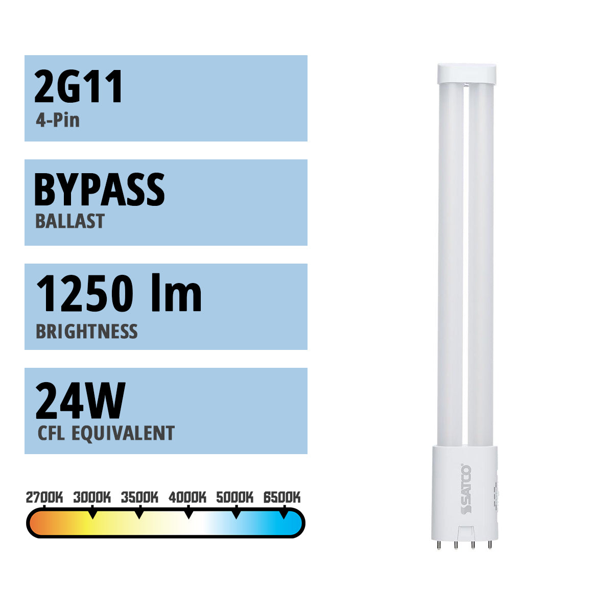 4 Pin PLL LED Lamp, 10 Watts, 1250lm, Ballast Bypass, 3000K to 6500K, 2G11 Base - Bees Lighting