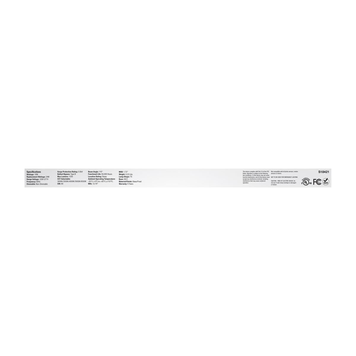 4 Pin PLL LED Lamp, 10 Watts, 1250lm, Ballast Bypass, 3000K to 6500K, 2G11 Base - Bees Lighting