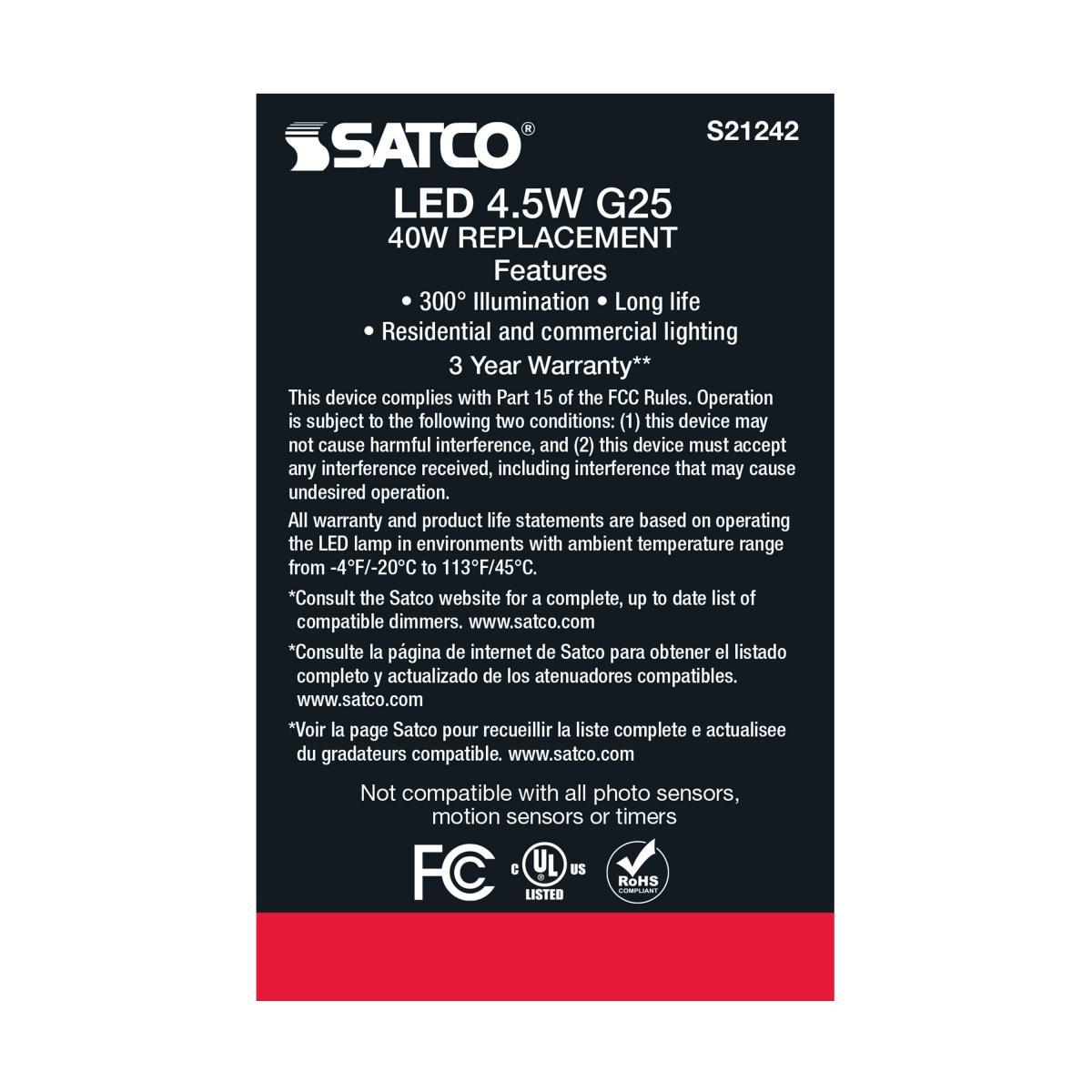 G25 Filament LED Globe Bulb, 5 Watts, 350 Lumens, 2700K, E26 Medium Base, Clear, Pack of 2 - Bees Lighting