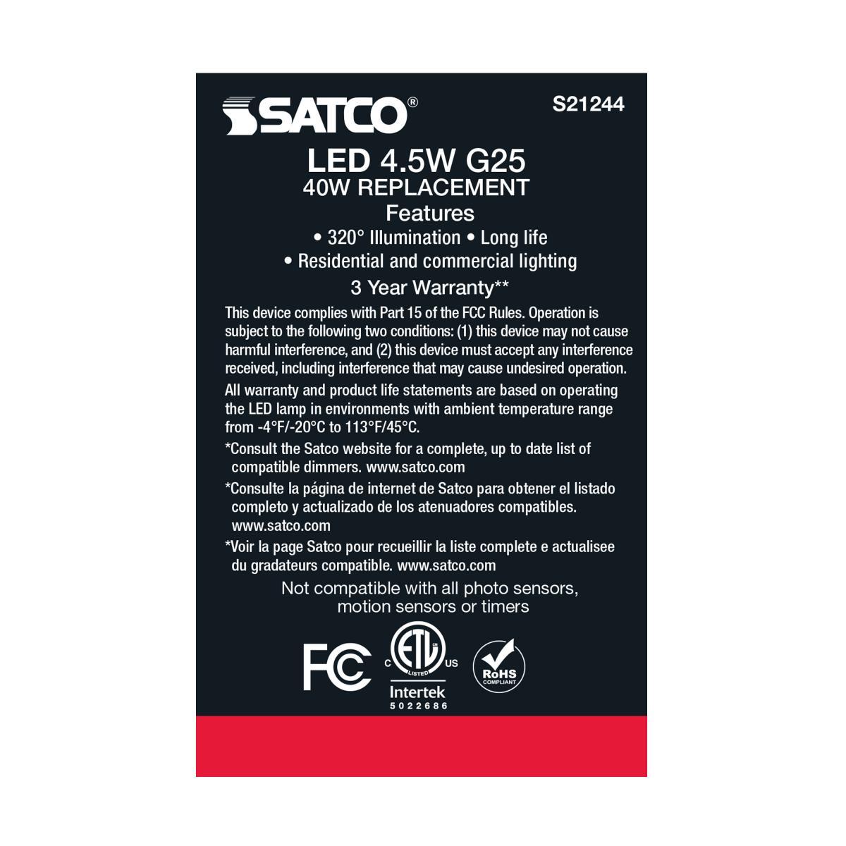 G25 LED Globe Bulb, 5 Watts, 350 Lumens, 40W Equal, 2700K, E26 Medium Base, Frosted, Pack of 2 - Bees Lighting