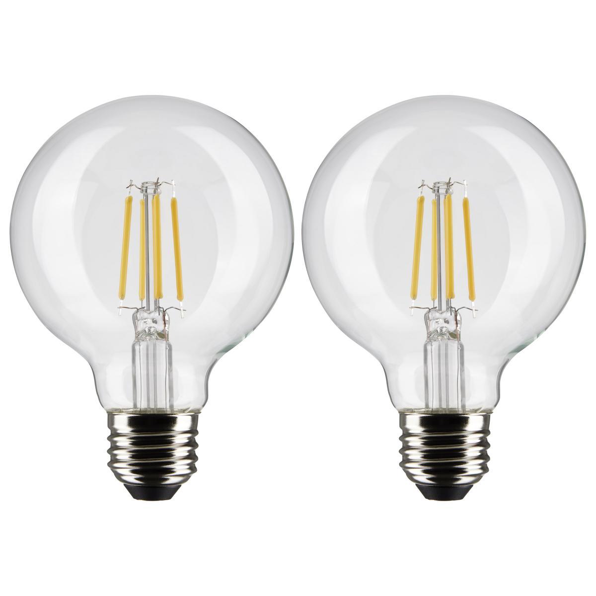 G25 Filament LED Globe Bulb, 6 Watt, 500 Lumens, 2700K, E26 Medium Base, Clear Finish, Pack Of 2 - Bees Lighting