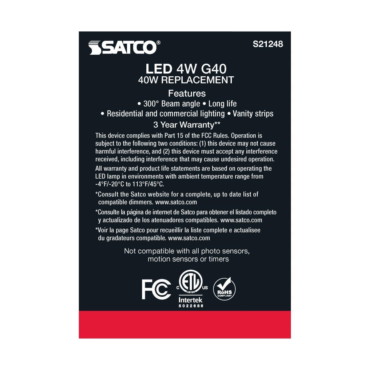 G40 Filament LED Globe Bulb, 4 Watts, 350 Lumens, 40W Equal, 2700K, E26 Medium Base, Clear - Bees Lighting