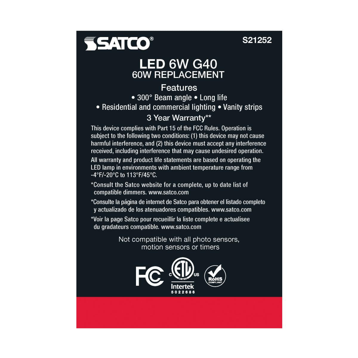 G40 Filament LED Globe Bulb, 6 Watts, 500 Lumens, 60W Equal, 2700K, E26 Medium Base, Clear - Bees Lighting