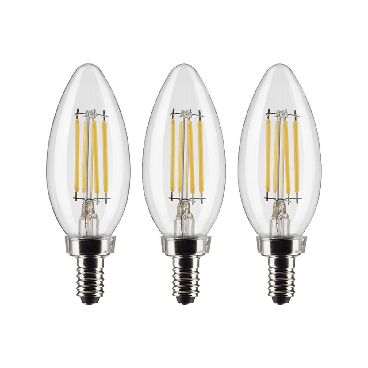 B11 Candle Filament LED Bulb, 40W Equal, 4W, 350lm, 3000K, E12 Candelabra, Clear, Pack of 3 - Bees Lighting
