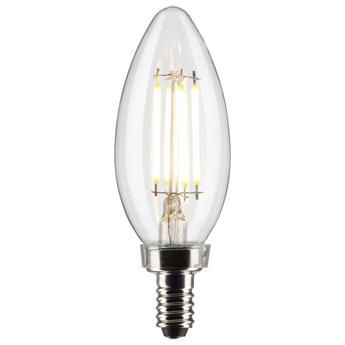 B11 Candle Filament LED Bulb, 40W Equal, 4W, 350lm, 3000K, E12 Candelabra, Clear, Pack of 3 - Bees Lighting
