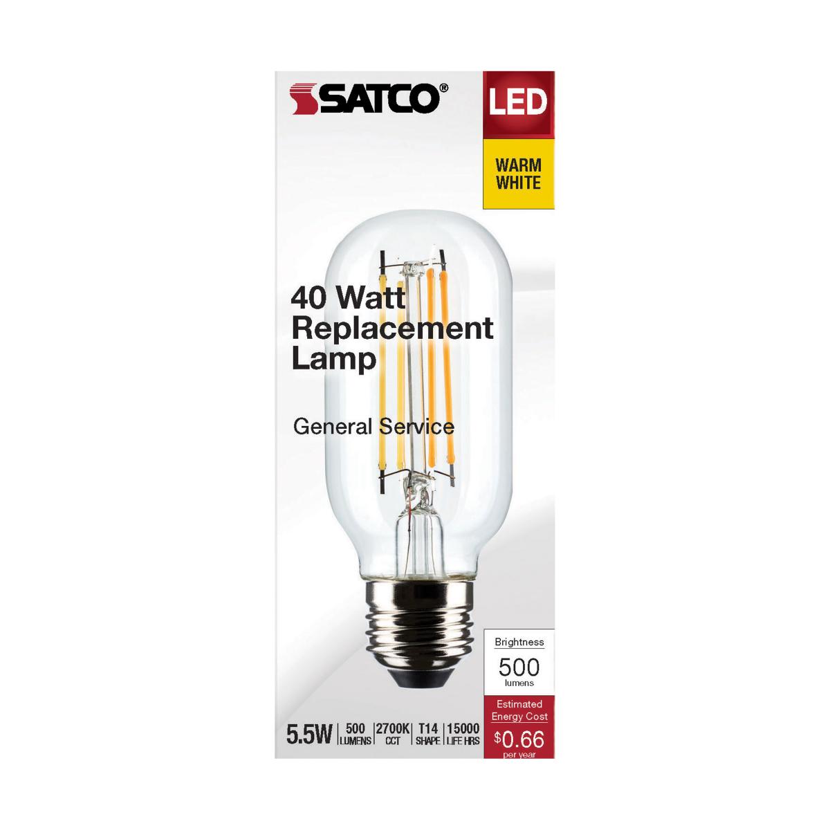 T14 LED Single Tube Bulb, 6 Watts, 500 Lumens, 2700K, E26 Medium Base, Clear Finish - Bees Lighting