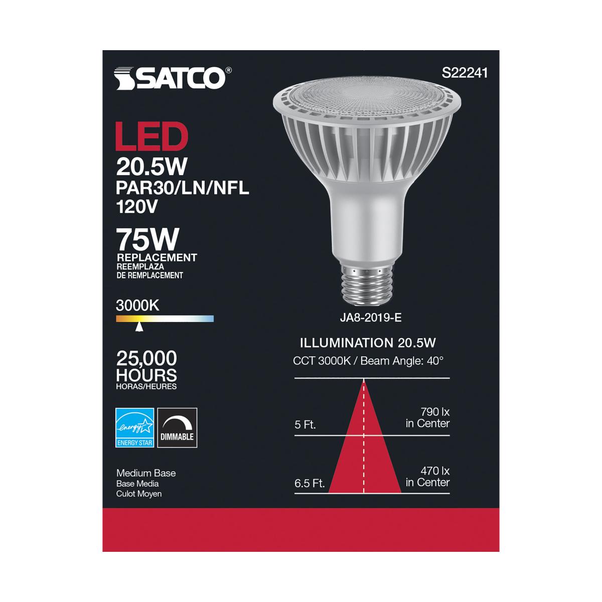 PAR30 Long Neck LED Bulb, 20W, 1800 Lumens, 100W Equal, 3000K, E26 Medium Base, 40° Flood - Bees Lighting