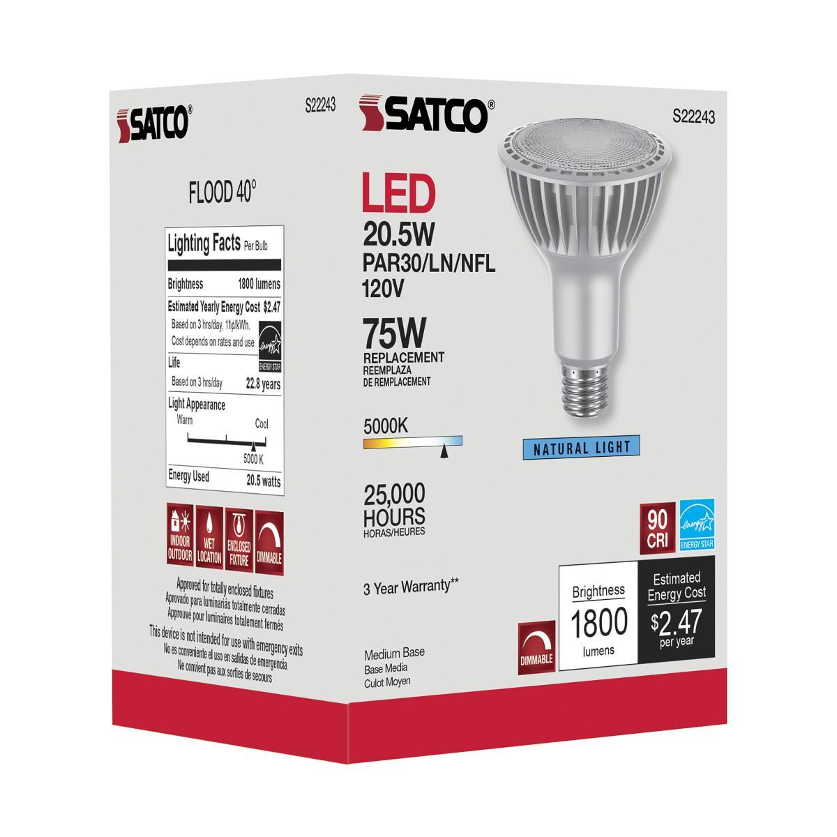 PAR30 Long Neck Reflector LED Bulb, 20 watt, 1800 Lumens, 5000K, E26 Medium Base, 40 Deg. Flood - Bees Lighting