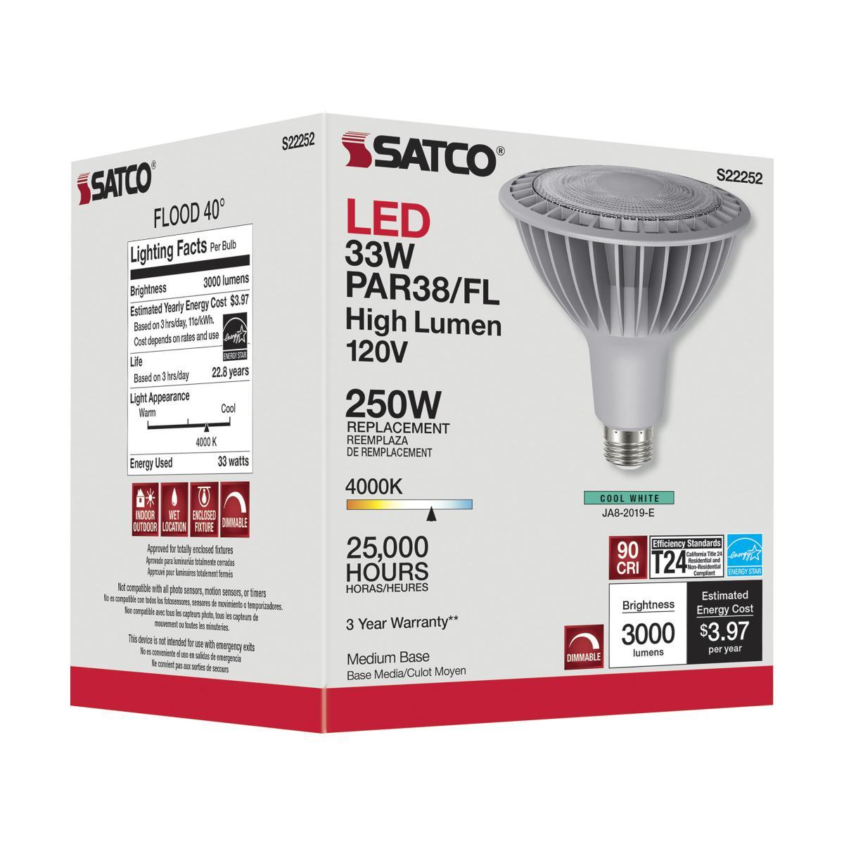 PAR38 Reflector LED Bulb, 33 watt, 3000 Lumens, 4000K, E26 Medium Base, 40 Deg. Flood - Bees Lighting