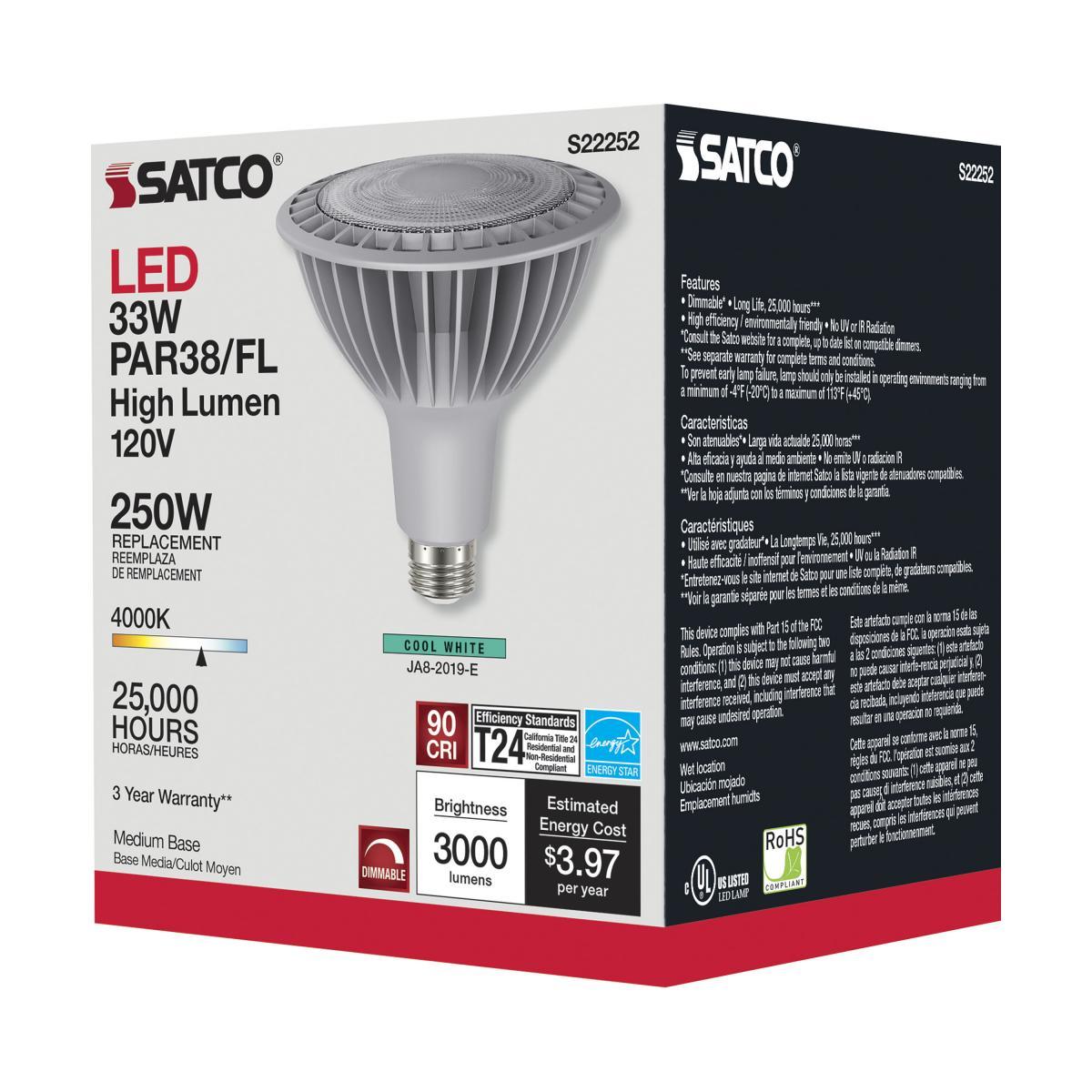 PAR38 Reflector LED Bulb, 33 watt, 3000 Lumens, 4000K, E26 Medium Base, 40 Deg. Flood - Bees Lighting