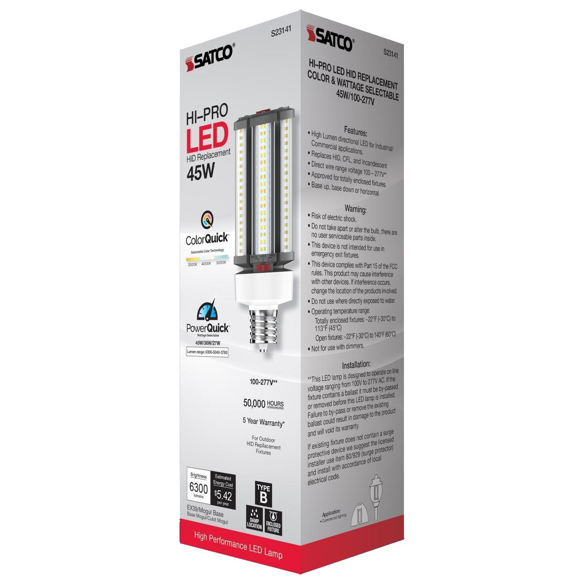 Hi-Pro Retrofit LED Corn Bulb, 27W|36W|45W, 6300lm, 30K|40K|50K, EX39 Mogul, 120-277V - Bees Lighting
