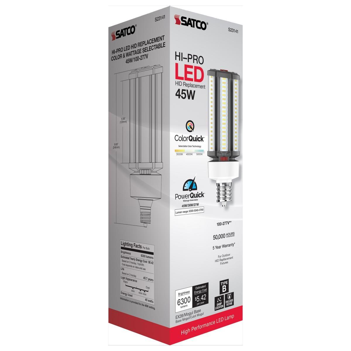 Hi-Pro Retrofit LED Corn Bulb, 27W|36W|45W, 6300lm, 30K|40K|50K, EX39 Mogul, 120-277V - Bees Lighting