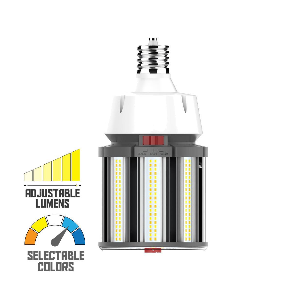 Hi-Pro Retrofit LED Corn Bulb, 80W, 11200 Lumens, Selectable CCT, 30K/40K/50K, EX39 Mogul Extended Base, 120-277V