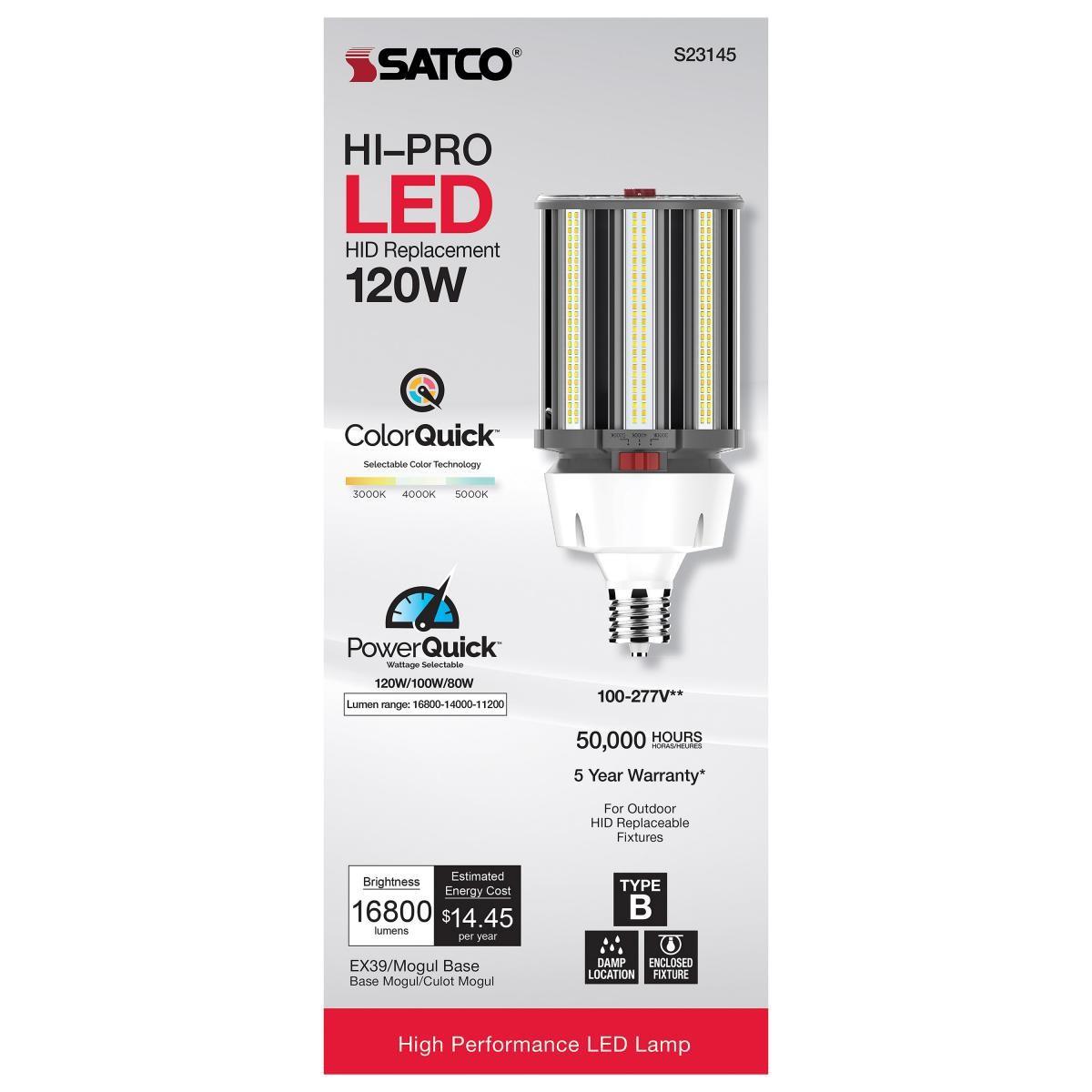 Hi-Pro Retrofit LED Corn Bulb, 80W|100W|120W, 16800lm, 30K|40K|50K, EX39 Mogul, 120-277V
