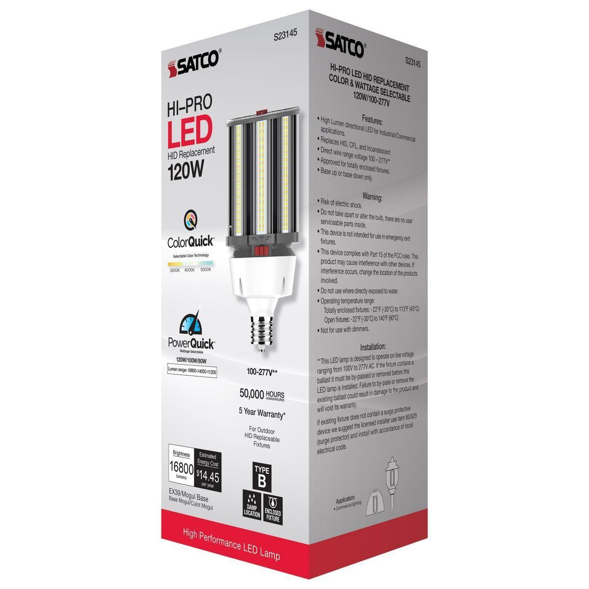 Hi-Pro Retrofit LED Corn Bulb, 120W, 16800 Lumens, Selectable CCT, 30K/40K/50K, EX39 Mogul Extended Base, 120-277V