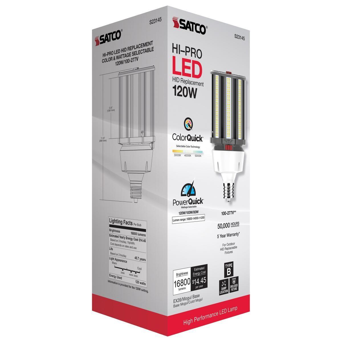 Hi-Pro Retrofit LED Corn Bulb, 120W, 16800 Lumens, Selectable CCT, 30K/40K/50K, EX39 Mogul Extended Base, 120-277V