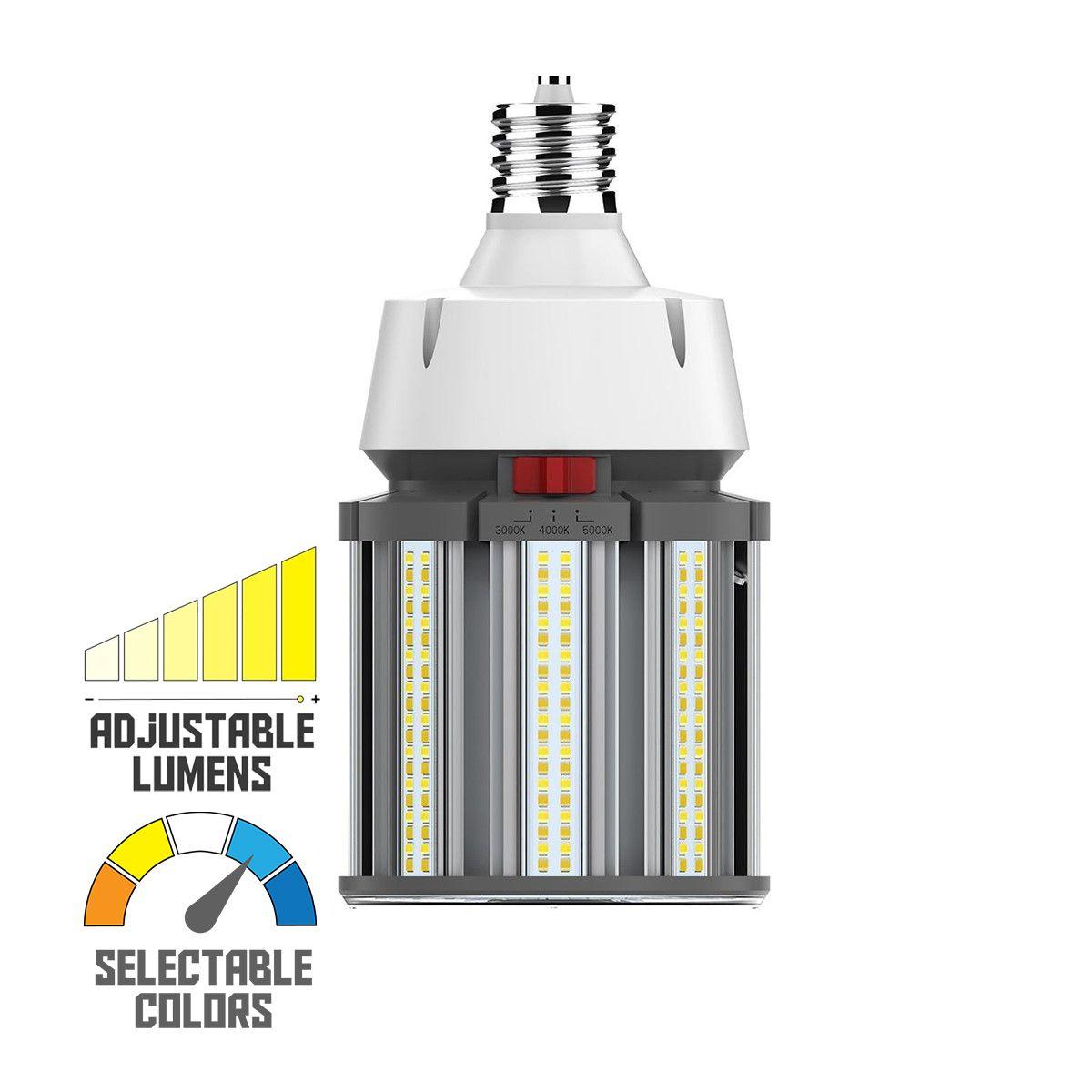Retrofit LED Corn Bulb, 80W, 11200 Lumens, Selectable CCT, 30K/40K/50K, EX39 Mogul Extended Base, 480V - Bees Lighting