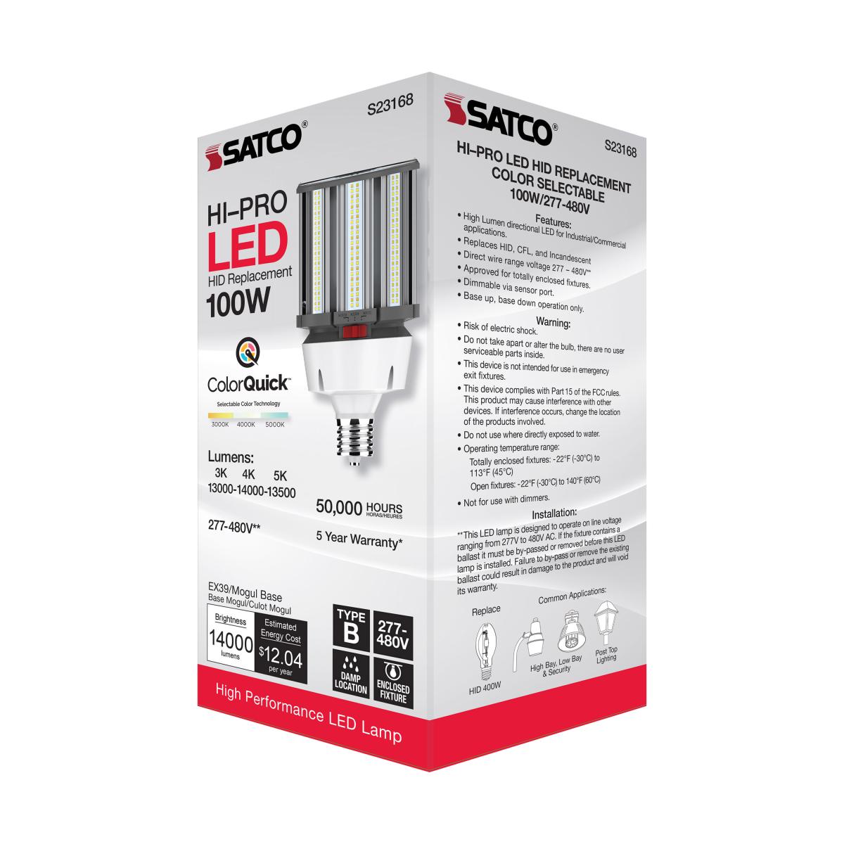 Retrofit LED Corn Bulb Omnidirectional, 100 Watts, 14000lm, Selectable CCT, EX39 Mogul, 480V - Bees Lighting