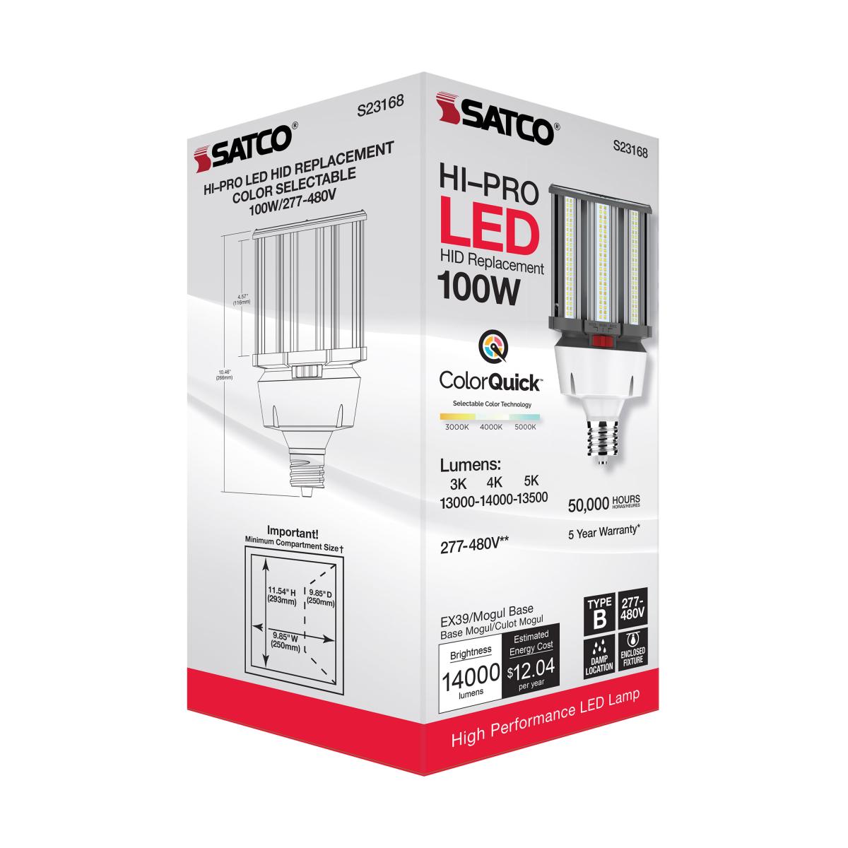 Retrofit LED Corn Bulb Omnidirectional, 100 Watts, 14000lm, Selectable CCT, EX39 Mogul, 480V - Bees Lighting