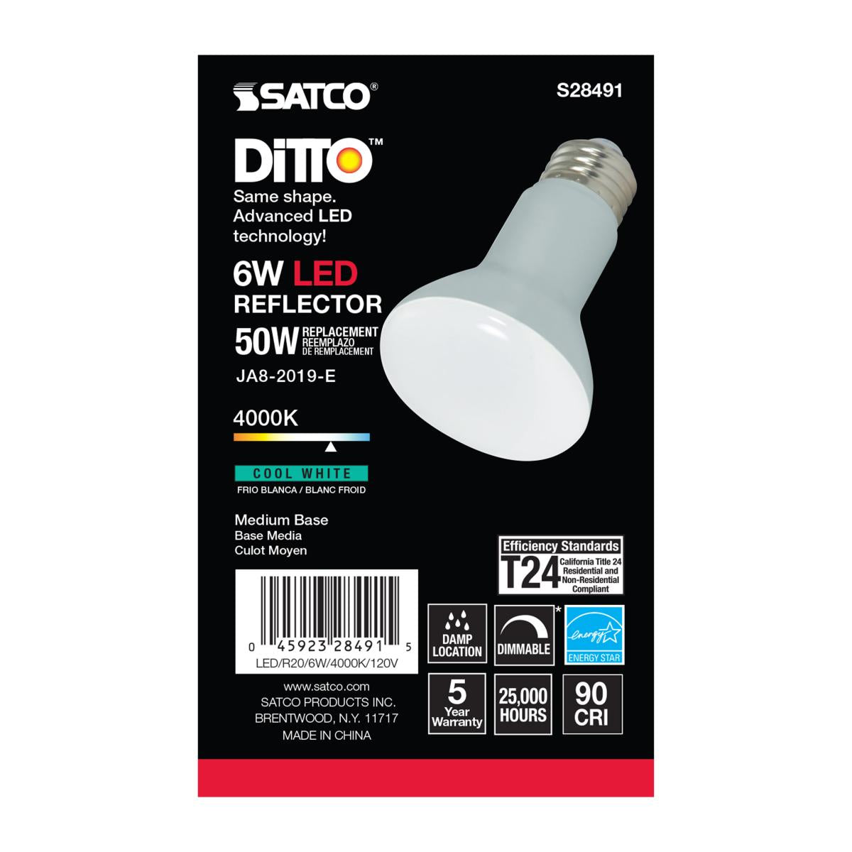 R20/BR20 LED Bulb, 7 Watts, 525 Lumens, 4000K, E26 Medium Base, 107° Flood, Dimmable - Bees Lighting