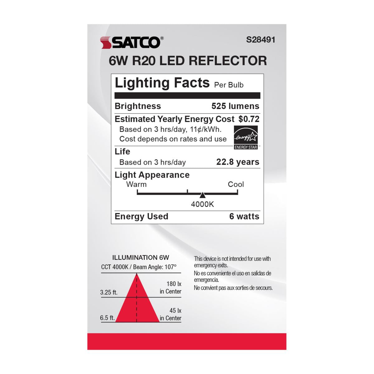 R20/BR20 LED Bulb, 7 Watts, 525 Lumens, 4000K, E26 Medium Base, 107° Flood, Dimmable - Bees Lighting