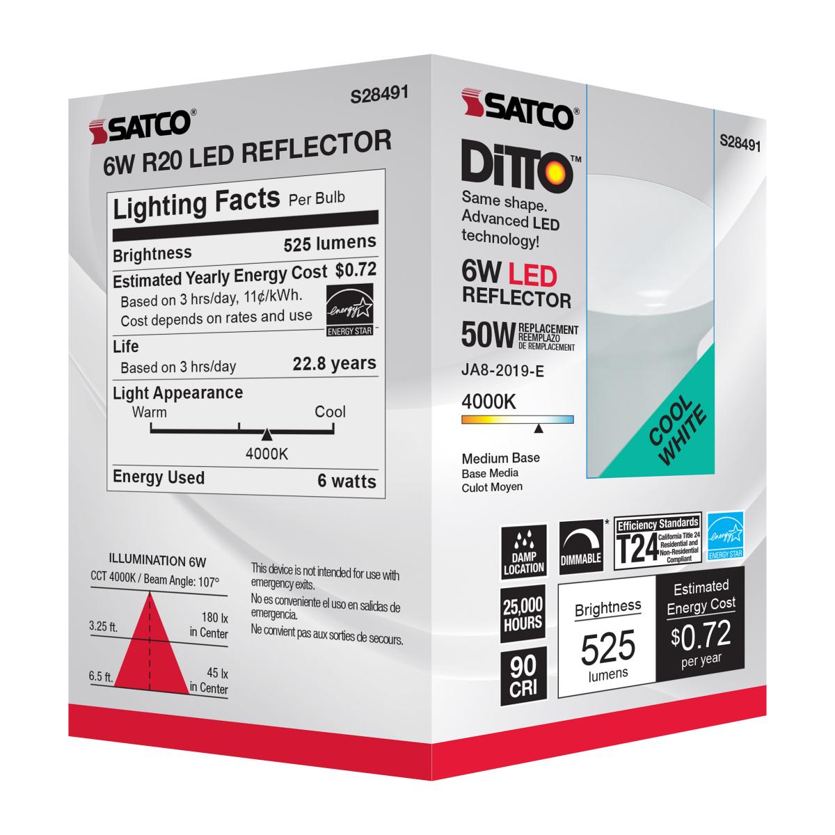 R20/BR20 LED Bulb, 7 Watts, 525 Lumens, 4000K, E26 Medium Base, 107° Flood, Dimmable - Bees Lighting