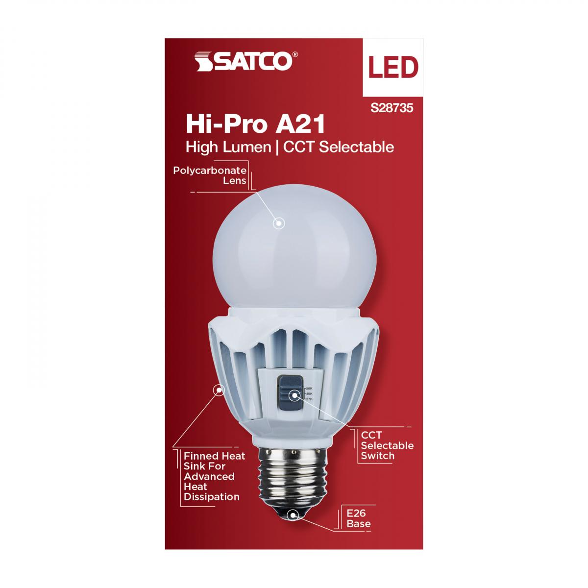 Hi-Pro A21 LED Bulb, 15 Watts, 2000 Lumens, 27K|40K|50K, 125W Equal, E26 Base, 120-277V