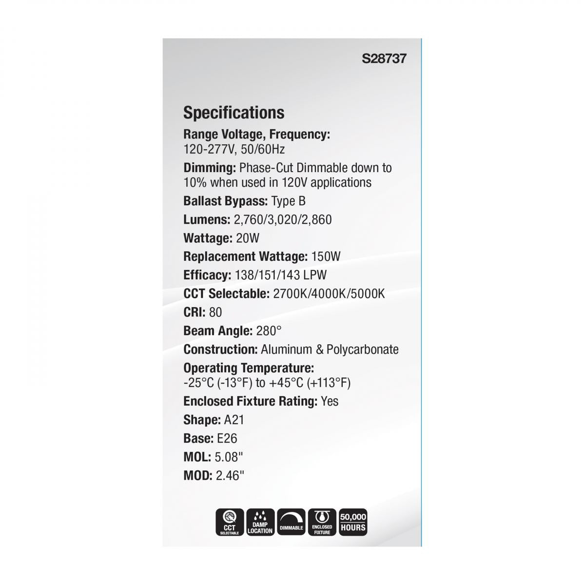 Hi-Pro A21 LED Bulb, 20 Watts, 3000 Lumens, 27K|40K|50K, 150W Equal, E26 Base, 120-277V - Bees Lighting