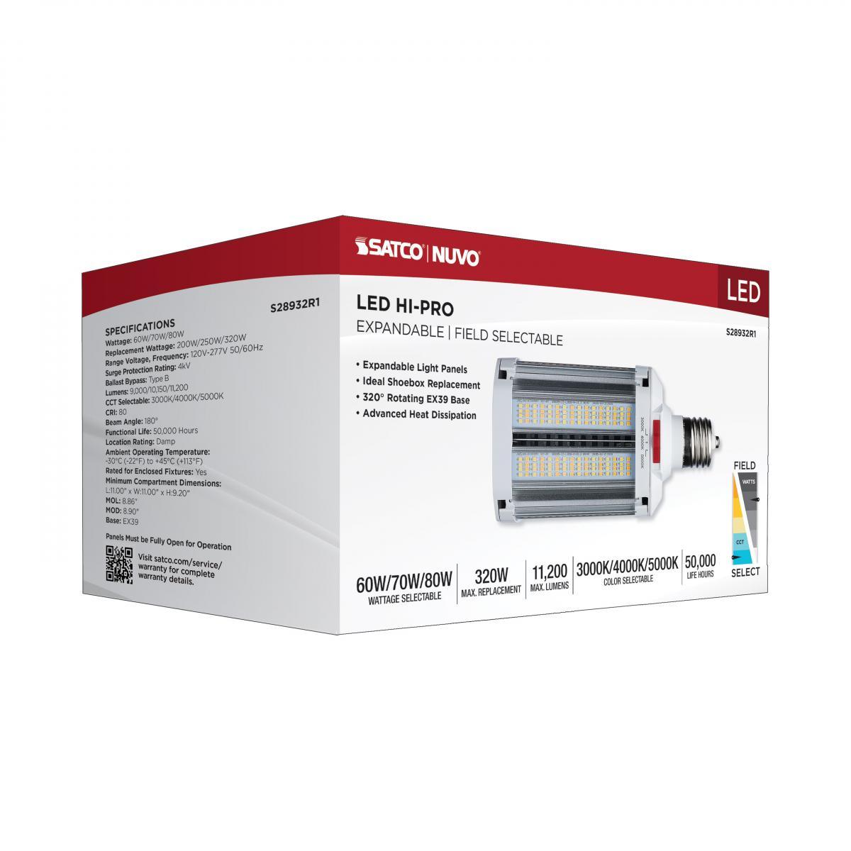 Hi-Pro Shoe Box Retrofit LED Bulb, 11200lm, Selectable CCT, EX39, 120-277V - Bees Lighting