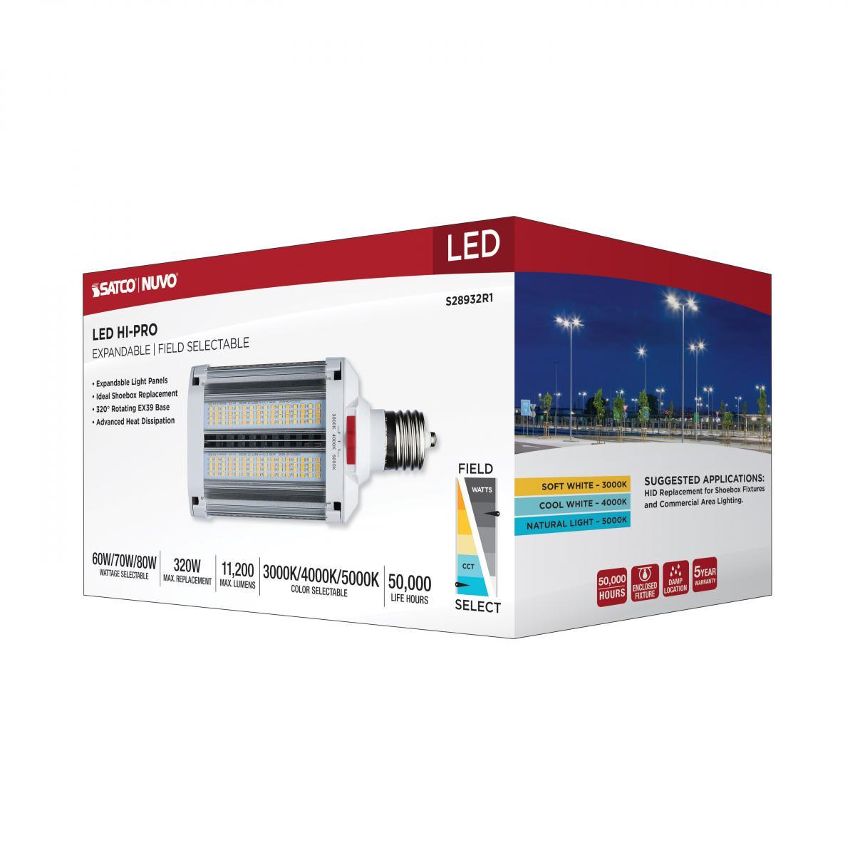 Hi-Pro Shoe Box Retrofit LED Bulb, 11200lm, Selectable CCT, EX39, 120-277V - Bees Lighting
