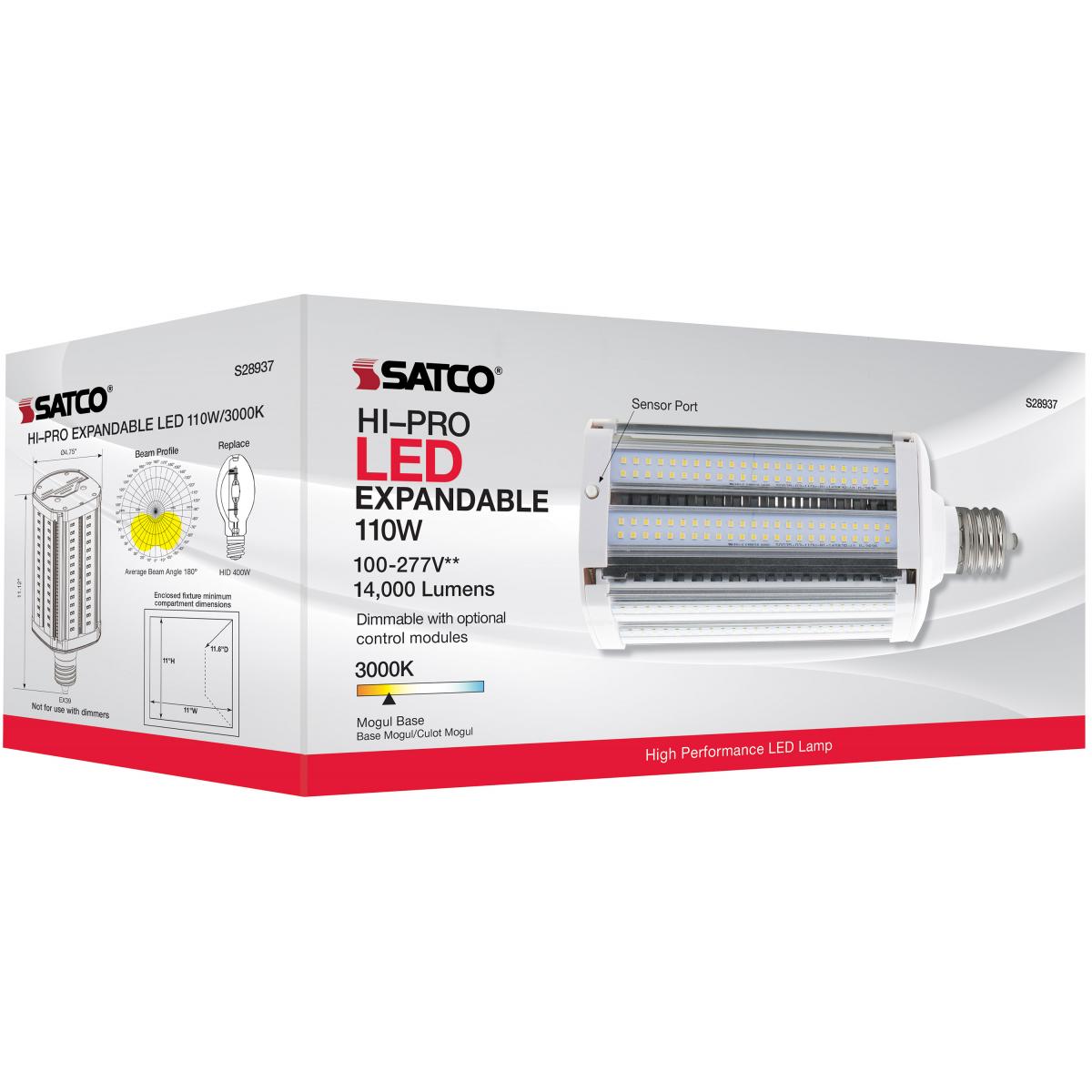 Hi-Pro LED Expandable Shoe Box Lamp, 110W, 14300 Lumens, 3000K, EX39 Mogul Base, 120-277V - Bees Lighting