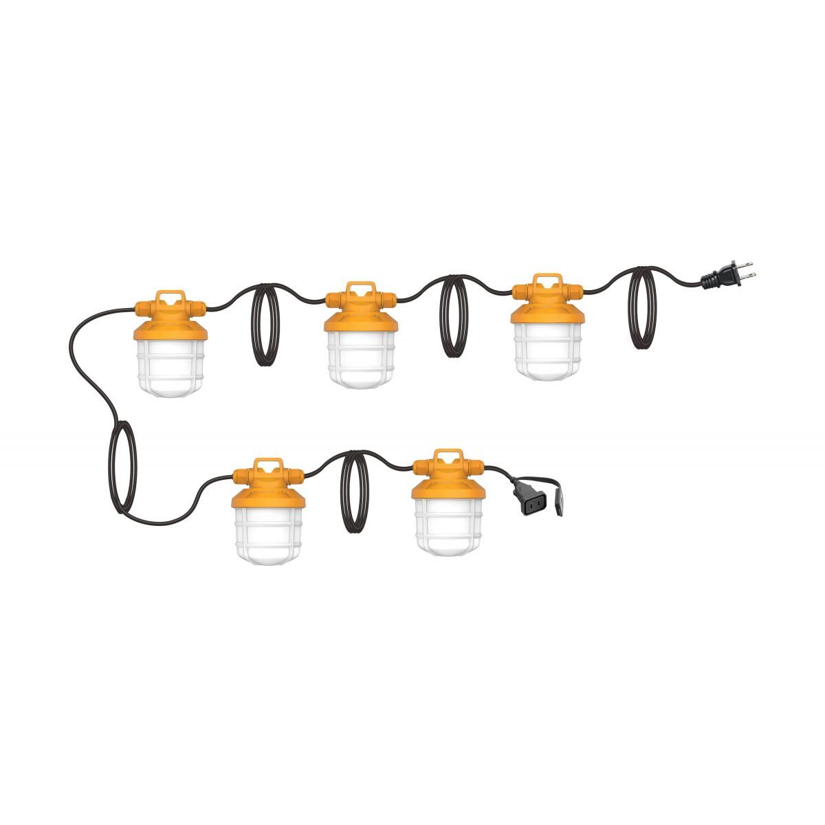 50ft LED Construction String Light, 6000 Lumens, Plug & Hooks